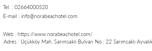 Nora Beach Hotel telefon numaralar, faks, e-mail, posta adresi ve iletiim bilgileri